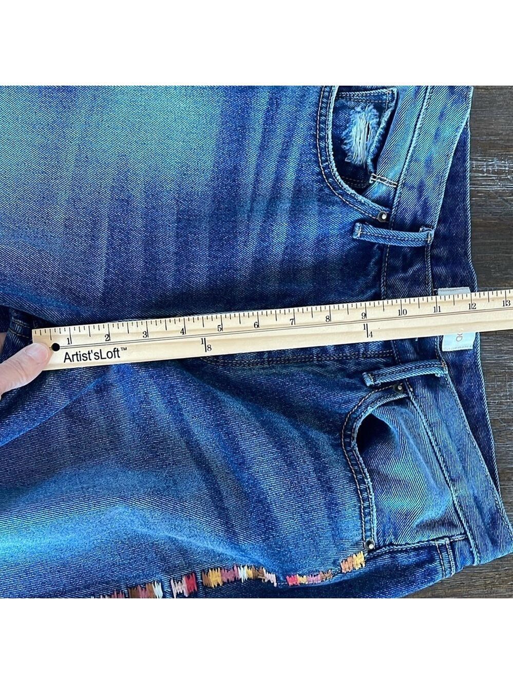 Driftwood Royce Straight Crop Jeans in Kaleidoscope Embroidery Size 26 Boho EUC - Picture 12 of 16